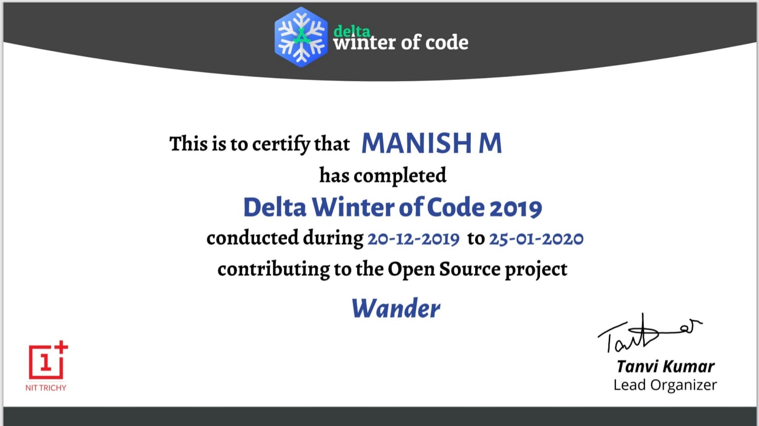 Delta Winter of code certificate