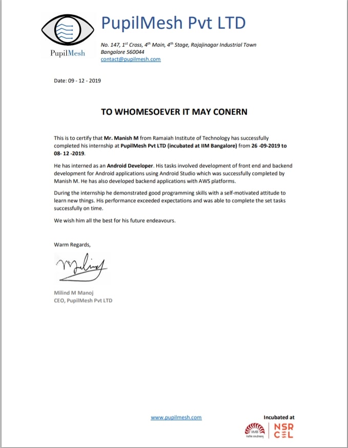 PupilMesh Android App Development certificate