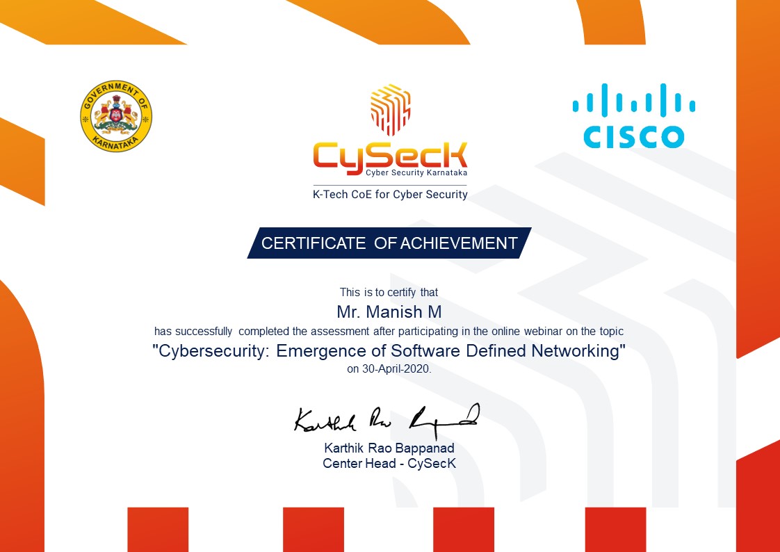 Cybersecurity Karnataka Software Defined Networking certificate