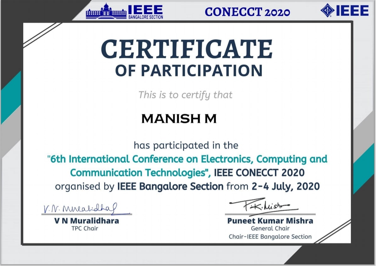 IEEE Conecct Conference certificate