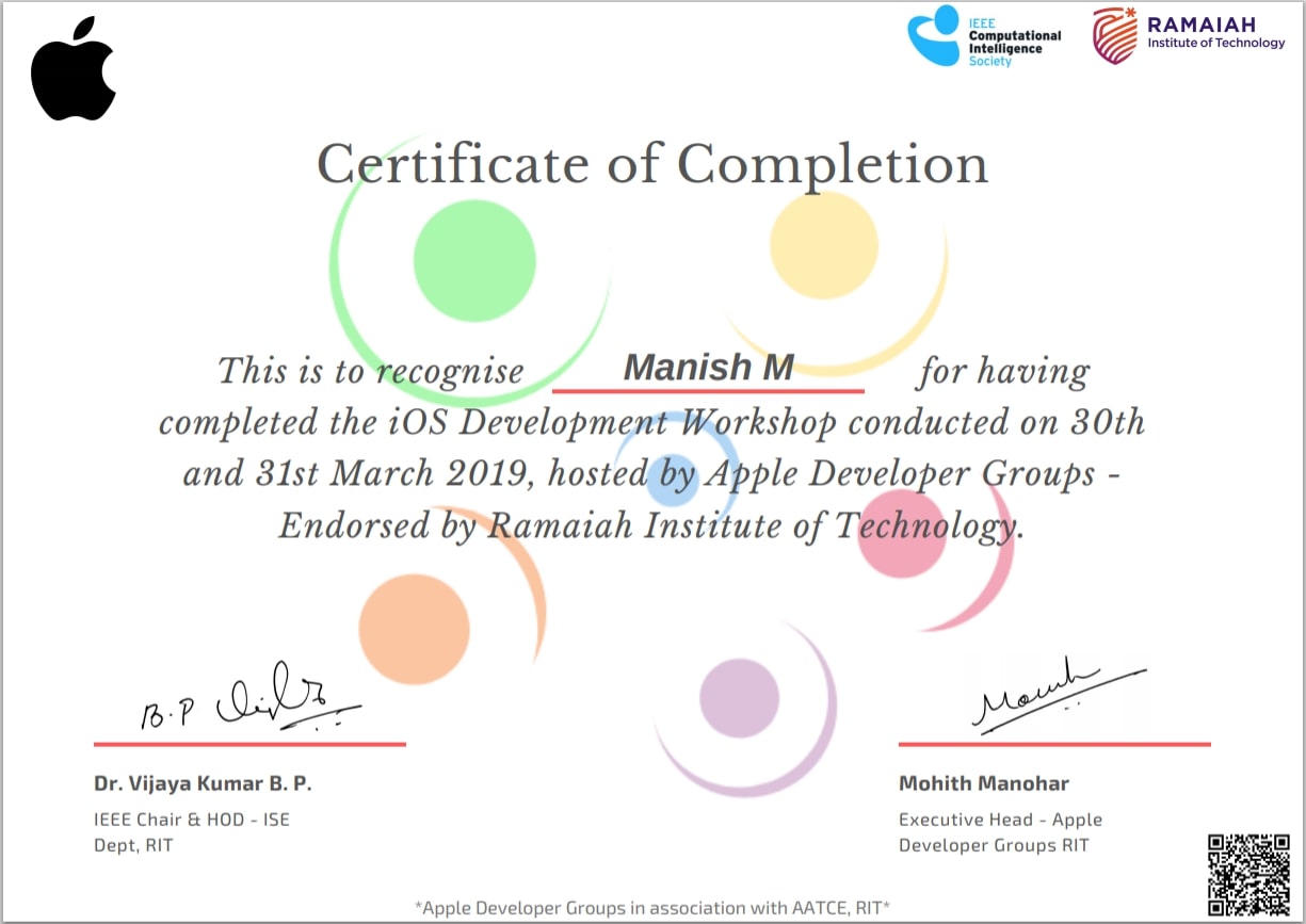 iOS Workshop certificate